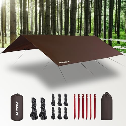 JAICOM Tarp Wasserdicht - 3x4M Camping Zeltplane, Ultraleicht und Tragbar, UV-Schutz & Schnee & Regen, Mit Ösen, Nylonseile, Aluminiumstifte, für Hängematten, Outdoor-Aktivitäten, Terrassen