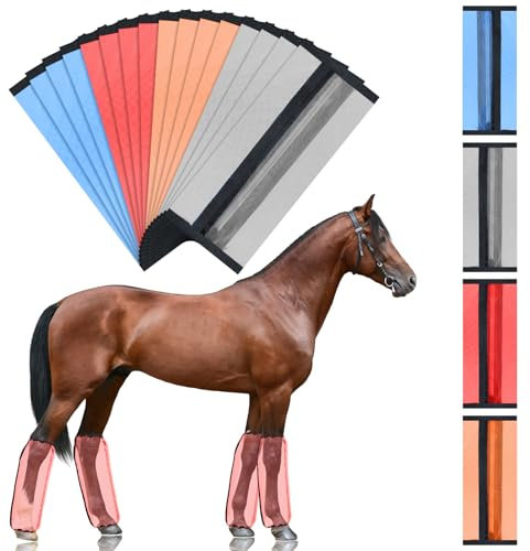 Bulyoou 16 Stück Fliegenstiefel für Pferde, Netzgewebe, belüftet, atmungsaktiv, Pferdebeinbandagen zur Reduzierung von Stomping-Hufschäden und Ermüdung der Beine, 4 Farben, CHS-Bulyoou-0068