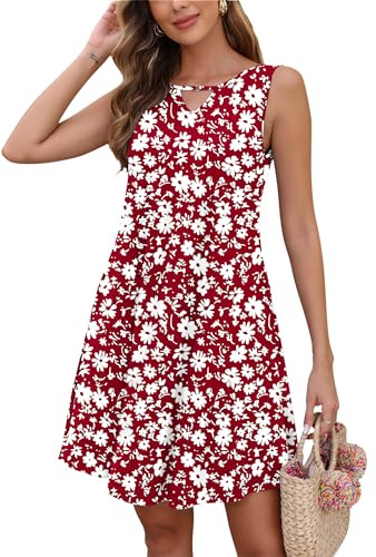 AUSELILY Vestito Donna Estivo Senza Maniche Abito a Tinta Unita Stamp Elegante Abito da Spiaggia