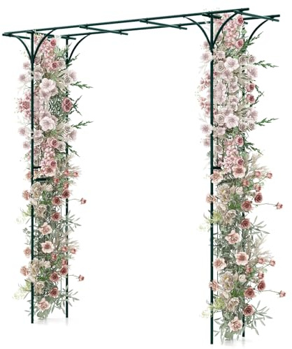 RELAX4LIFE Arco de rosas de metal, 205 x 52 x 206 cm, enrejado de rosas de metal, arco de jardín para plantas trepadoras, arco para jardín, arco para bodas, fiestas, patio trasero, porche (verde)