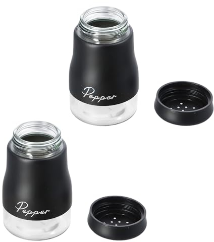 2 Pezzi Set Sale e Pepe in Vetro, Saliera e Pepiera in Vetro e Acciaio Inox, 120ml Saliera da Cucina, Spargispezie Barattoli di Spezie, Saliera da Tavola per Cucina, Barbecue, Camper (Nero)