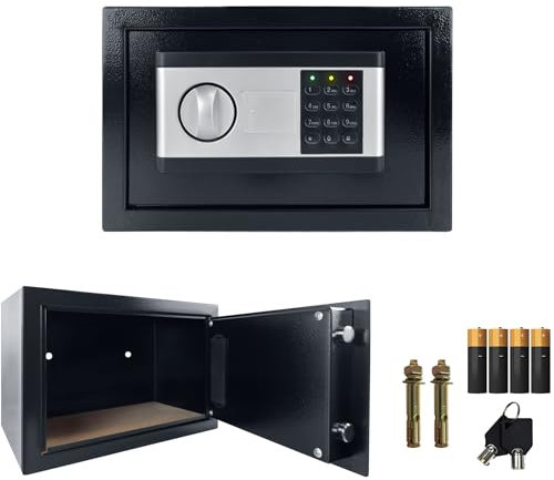 JNGLGO Coffre-fort électronique ignifuge étanche Coffre-fort mural numérique avec serrure à combinaison électronique et 2 clés pour bureaux, hôtels, maison, 12 l, 31 x 20 x 20 cm