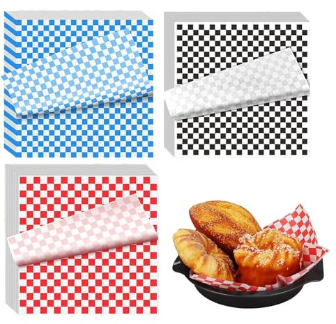 Greaseproof Paper - 150 Sheets, Reusable Wax Paper for Food Wrapping Bread, Hamburgers and Sandwiches (Red, Black and Blue)