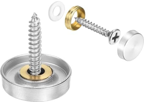 sourcing map 12 Pcs Screw Covers Caps, Stainless Steel Mirror Screws Decorative Caps Cover Nails, Mirror Screws Fasteners for Sign Advertising Hardware Construction, 20mm Diameter, Silver