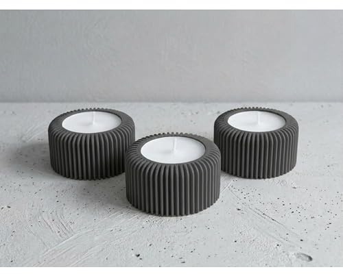 Teelichthalter (3er Set) - @AcubycArt - für kleine Teelichter - modernes Design - Bio-Kunststoff (dunkel Grau, 3 cm)
