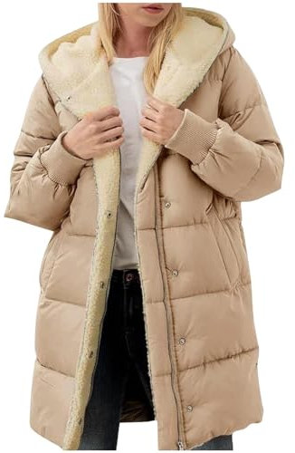 Flodxo Winter Coats for Women Uk Warm Fleece Lined Overcoat Outerwear Full Zip Hooded Long Jackets Ladies Long Sleeve Down Jacket Longline Padded Puffer Coat Cardigans Quilted Hoodies Khaki XL