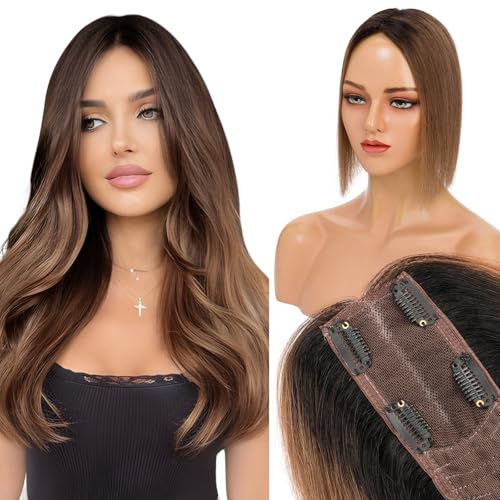 Elailite Volumateur Capillaire a Clip Cheveux Naturel 25CM 36g Toupet Femme Cheveux Humain NOIR NATUREL+MARRON CHOCOLAT/1BT4 (Silk Base 6cm*15cm)