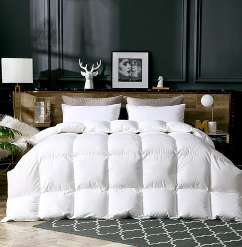 EGYPTO Luxurious 13.5 Tog White Duck Feather and Down Duvet Double – 100% Cotton Box Stitch Design Cover - Hotel Quality Warmth & Comfort - Hypoallergenic Down Proof Feather Filled Duvet - (Double)