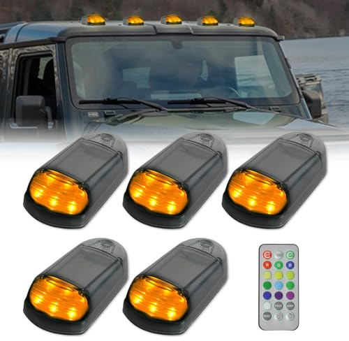 Riloer Luz Solar de Cabina, luz LED de Cabina con Sensor de vibración, Luces LED inalámbricas compatibles con Camiones, automóviles y Modelos universales (luz ámbar)