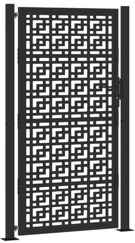 vidaXL black steel garden gate with cross design - 105x180 cm - weather- metal patio entrance with lock