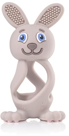 Brush-Baby - Bobbie Bunny Teether Toy, Cappuccino Grey - Fun, Engaging, Sensory Teething Toy for Babies 0-3 Years - BPA Free, Soft Silicone - for Gum Relief & Oral Development