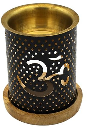 LivuX Aromafume 1167 - Lampada profumata in metallo con sottopentola in legno, 9 x 8,5 cm, ideale per oli essenziali, relax e profumazione della stanza