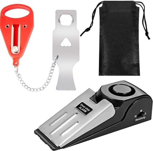 3Pcs Hotel Door Lock Travel Safety,Portable Door Lock Set with Alarm, Door Jammer and Door Stop for Hotel Rooms, Home Security, Includes Non-Woven Storage Bag