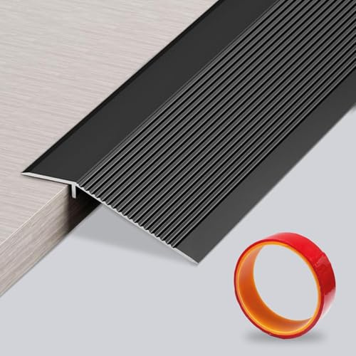 Aluminium-Bodenübergangsleiste,0,9m x 10cm Aluminium Selbstklebendes Übergangsprofil mit Langes Klebeband,Höhenausgleich 8-40 mm,Bodenübergangsleiste für Laminat,Fliesen,Holz(Schwarz Matt）