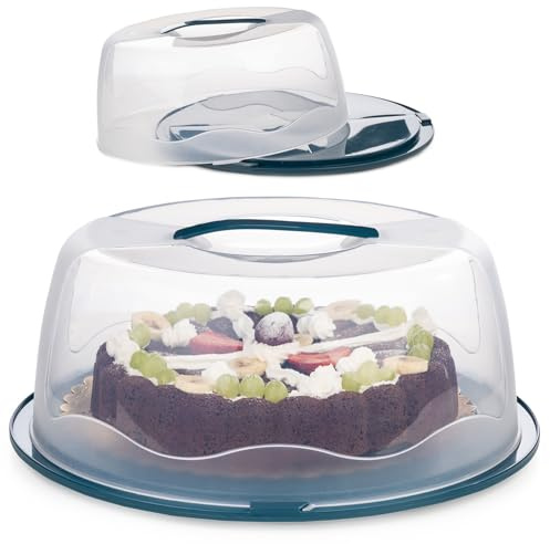 EYNEL 13 Inch Cake Carrier with Locking Lid and Handle, Stylish Big Round Container for Kitchen Storage, BPA Free Stand, Plastic Holder for Transporting, Donuts, Cupcakes, Pies (Navy Blue, Set of 1)