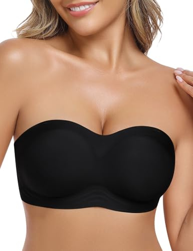 UMIPUBO Reggiseno Senza Spalline a Fascia Senza Ferretto Imbottito Donna Reggiseno Push up Invisibile con Trasparente Spalline Removibili per Abiti da Sposa Ballo Sera (Nero, M)