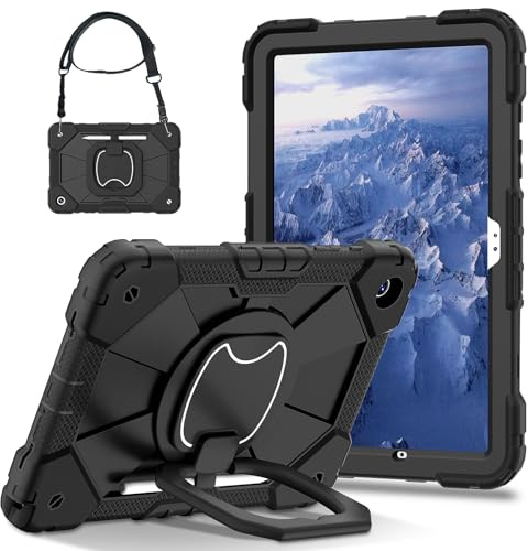 Lunivop Kompatibel med Samsung Galaxy Tab A11 Plus 2025 / A9 Plus 2023 11 tum fodral med 360° roterande stativ axelrem/pennhållare inbyggt skärmskydd surfplatta fodral (svart)