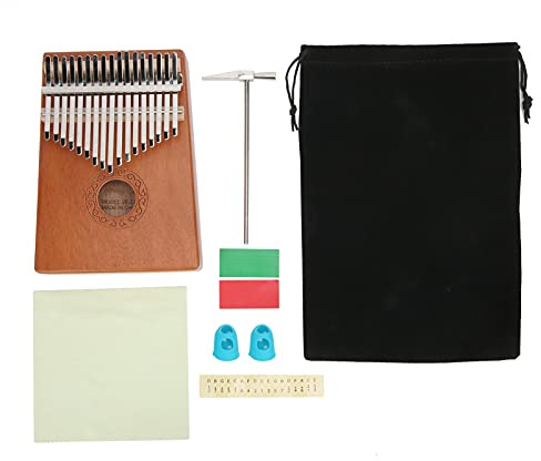 Piano de pulgar Kalimba de 17 teclas, mini instrumento musical portátil de caoba, piano de pulgar de 17 teclas afinado a mano con martillo de afinación y bolsa de almacenamiento,