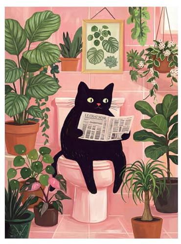 Black Cat Diamond Art Kits Adults Beginners 12x16 IN, DIY Craft Gift | Black Cat on Toilet Diamond Painting Kits for Adults, Stress Relief, Home Wall Decor, Cat 5D Full Round Drill Gem Art