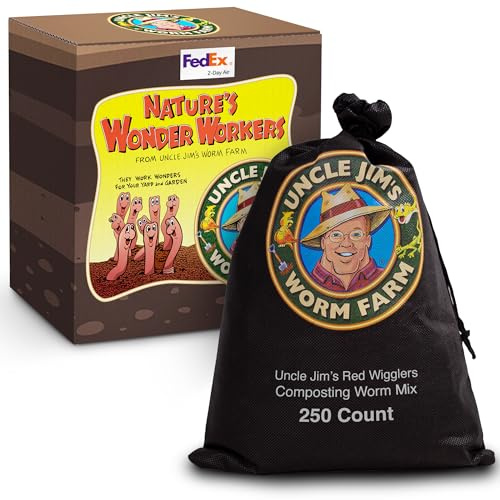 Uncle Jim's Worm Farm 250 Count Red Wiggler Composting Worms Mix for Garden Soil or Fishing | Starter Pack of Compost Worms Improves Soil Structure and Quality for Healthier Gardens