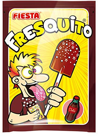 FIESTA Fresquito Caramelo con Palo en Sobre con Polvo Acidulado Sabor Cola - Caja de 40 unidades