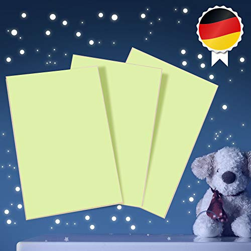 Paraboo Fluoreszierende Leuchtfolie – 3 Stück 17x11cm Aufkleber selbstklebend -Leuchtsticker für Wand und Lichtschalter - Leuchtende Aufkleber Kinderzimmer