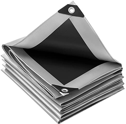 WOLTU Abdeckplane 5x6 m wasserdicht, 280 g/m² PE Schutzplane Gewebeplane mit Ösen, UV stabil reißfest LKW Plane, Mehrzweck Abdeckung für Gartenmöbel Holz Pool Trampolin Auto, Grau-Schwarz