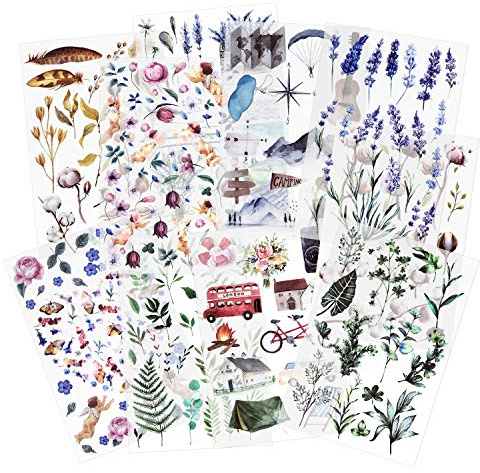 10 fogli Adesivo con trasferimento su sfregamento Adesivi per album Adesivi floreali Sticker decorativo pianta per Scrapbooking Diario Album Proiettili Riviste Arte e artigianato fai-da-te (Eden)