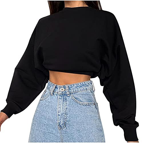 Haut Court Femme Sexy Chic Slim, Automne Chandail Manche Longue Taille Resserrée pour Femmes, Mode Crop Top Pull Cropped Sweat-Shirt Décontractée, Lâche Pull Veste Sport Survêtement Grande Taille