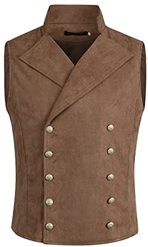 Allthemen Mens Double Breasted Waistcoat Steampunk Casual Suit Vest Tuxedo Dress Vest for Party #54Brown XL