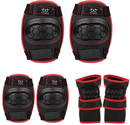 TXJ Sports Elbow and Knee Pads Kids with Wrist Guards Protective Gear for Skateboard Roller Skating Biking Skating Inline Skates Longboarding Derby Riding Scooter