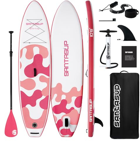 Santasup Planche de Stand up Paddle Gonflable, Pompe, Tapis Antidérapant, pour Adultes Pompe, Sac à Dos de Voyage ISUP