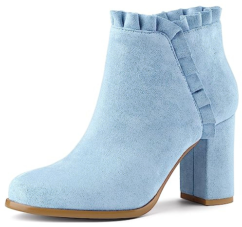 Allegra K Women's Ruffle Block Heel Ankle Boots Sky Blue 6 UK/Label Size 8 US