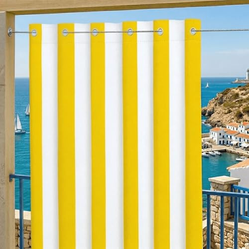 Byour3 - Toldos Exteriores Impermeables con Ojales Metálicos Anti-Moho - Cortinas Laterales Opacas Gazebo Toldo Lona Solar Parasol Balcón Terraza Jardin Pergola (Rayas Amarillo, L.155x272H)