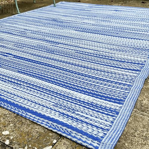 Darthome Blue Mix Outdoor Rug 90x180cm Rectangular Striped Two Tone Woven Plastic Garden Patio Mat