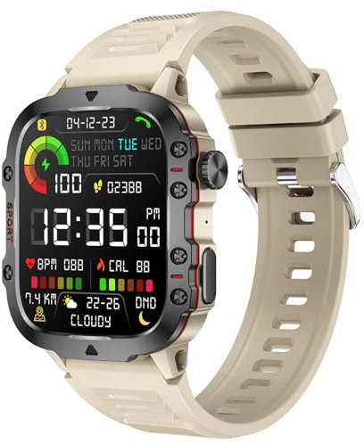 Robuste Smartwatch für Handwerker Gesundheitsuhr Militär Smartwatch Herren Blutdruck Pulsuhr Tactical Watch Military Silikon Telefonfunktion Wasserdicht Sport Outdoor Schwarz Fitnessuhr Schrittzähler