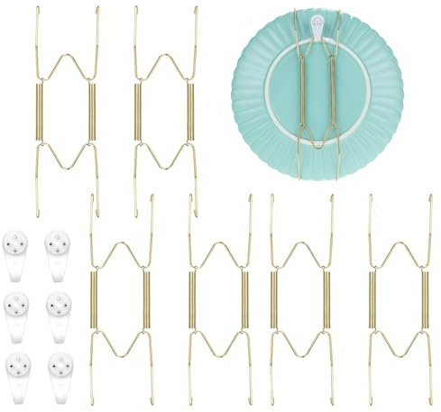 Support Assiette,6 PCS Porte Assiettes Muraux Invisibles + 6 PCS Crochets Support de Plaque Murale Supports d'affichage de Vaisselle Décoratifs Cintres de Plaque Forme de W au mur 10 Pouces