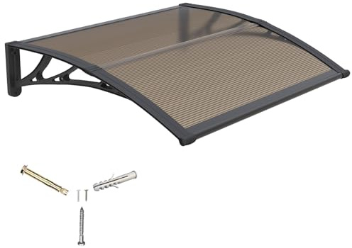Auvent de Porte d'entrée 100x100cm Toit Marquise en Polycarbonate Porte Résistante Toit Abri Protection Contre La Pluie et UV