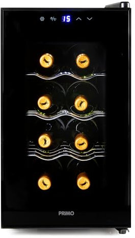 PRIMO PR169WK Cave à Vin - Pose Libre - 8 Bouteilles - Classe E - Noir