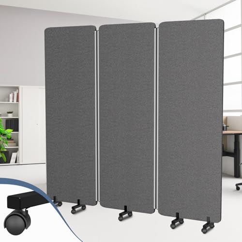 Room Divider Soundproof Privacy Panel with Wheels, 3 Panel Wall Divider (Aluminum Frame) for Room Partition, Folding Room Dividers Space Separation Office Cubicle Wall Divider Sound Proof Separator