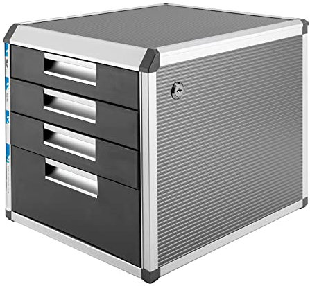 Metall Schubladenbox Abschließbar, Dokumenten Aufbewahrung Ablagebox, Aktenschrank Aluminiumlegierung Büroschrank Metallschrank File Cabinet, Beistellcontainer Bürokommode für Dokumente (4 Ebenen)