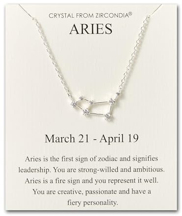 Philip Jones Aries Star Sign Zodiac Constellation Necklace and Quote Card with Zircondia® Crystals