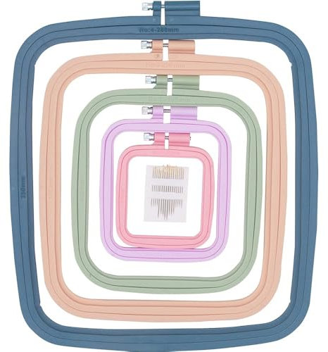 5 Stück Stickrahmen rechteckig quadratisch Stickrahmen Kreuzstich Hoop Nähwerkzeug für Kunsthandwerk handliches Nähen (Mehrfarbig), mit goldenen Ösen, Sticknadeln