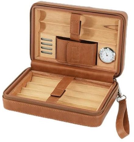Étui en cuir de cèdre avec briquet torche coupe-vent et coupe-V intégré, boîte à cave de voyage portable avec hygromètre et humidificateur, ensemble d'accessoires pour homme