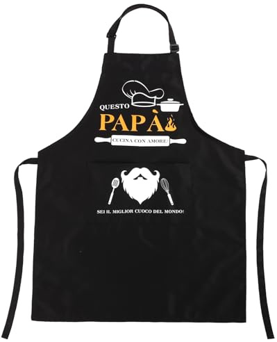 Gwhole Grembiule da Cucina Uomo Nero Spesso 200g Impermeabile e Regolabile per Barbecue Feste Ristorante Ideale Regalo per Papà Marito Chef Nonno​