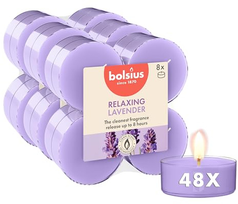 Bolsius - Maxi lumini profumati - lavanda - viola blu - 48 pezzi - estratti naturali - contiene cera vegana - senza olio di palma