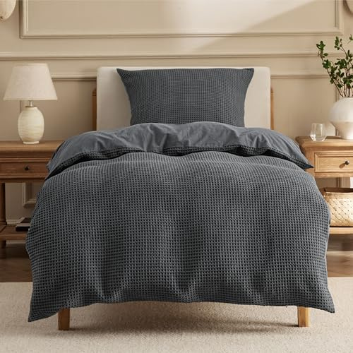 BEDSURE Bettwäsche 135x200 Baumwolle Waffelpiqué - 2teilig Anthrazit