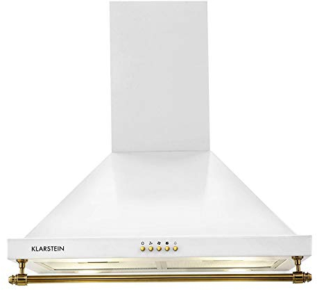 KLARSTEIN Montblanc 60 - Hotte cuisine sans evacuation, Hotte pas cher, extraction/circulation, 3 niveaux, max. 610 m³/h, fixation murale, filtre à graisse aluminium - blanc