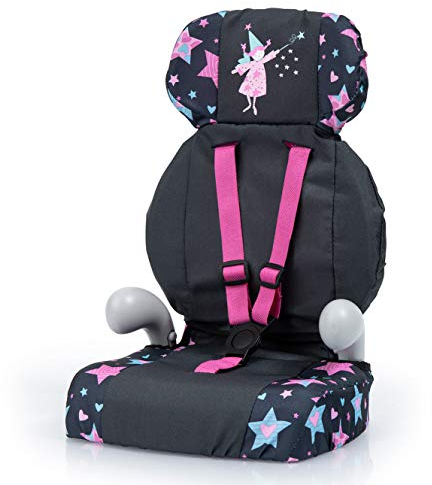 Bayer Design 67506AA Deluxe Puppen-Autositz, Puppensitz, Puppenzubehör, mit Gurt, schwarz, rosa, Fee, 46cm