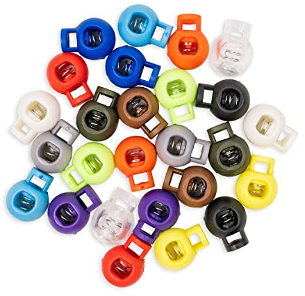 Fermacorda a Molla Foro Singolo 22 x 17 mm, Foro 6.5 x 4.8 mm, per Cordini da 5 mm, 13 x 2 colori diversi, Confezione 26pz, Fermacorda Scorrevole in Plastica, Ricambi Chiusura Zaini, Morsetti per Cavo